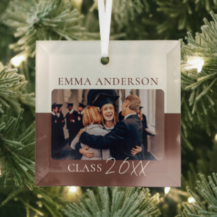 Modern Colour Block Custom Graduate Year Photo Glass Tree Decoration