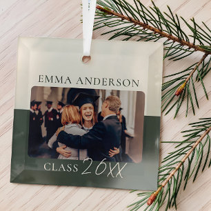 Modern Colour Block Custom Graduate Year Photo Glass Tree Decoration