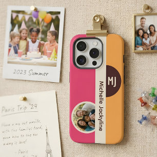 Modern Colour Block Custom Photo Monogram & Name iPhone 15 Pro Case