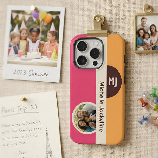 Modern Colour Block Custom Photo Monogram & Name iPhone 15 Pro Case