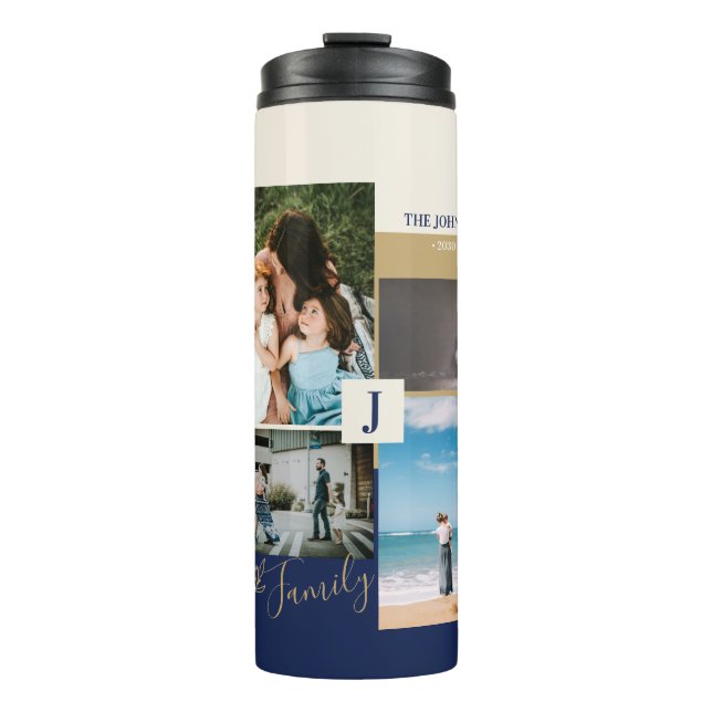 Modern Colour block Family Photo Collage Thermal Tumbler (Front)