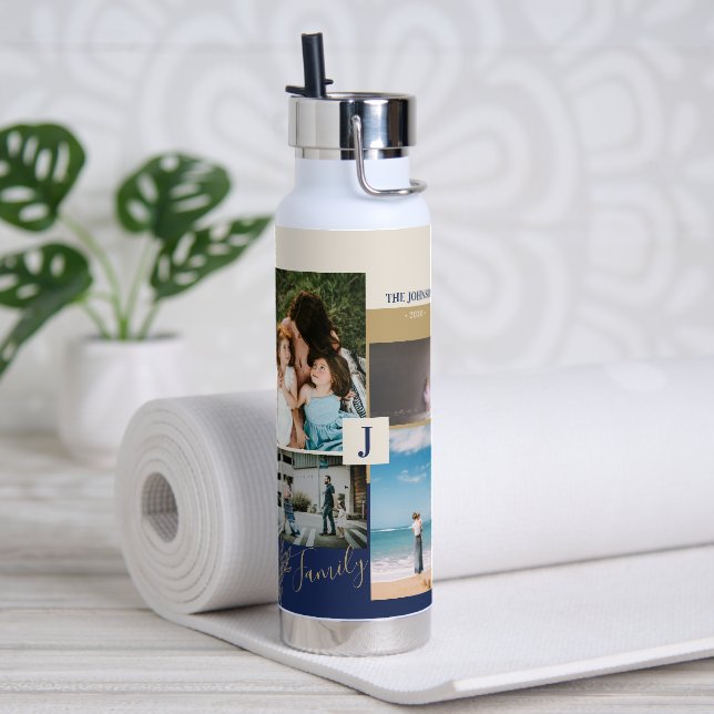 Modern Colour block Family Photo Collage Water Bot Bottle (Yoga)