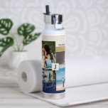 Modern Colour block Family Photo Collage Water Bot Water Bottle<br><div class="desc">This custom photo collage water bottle features stylish colour blocks and typography with a gold & navy blue colour theme. Replace these 4 photos with yours and personalise the text with your family name and initials. More designs available at my shop BaraBomDesign.</div>