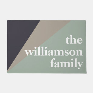 Modern Colour Block in Sage and Brown Personalised Doormat