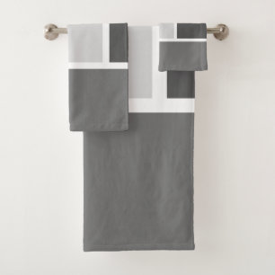 Modern Colour Block Mosaic Dark green Grey White Bath Towel Set