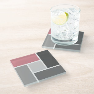 Modern Colour Block Mosaic Dusty Pink Grey White Glass Coaster