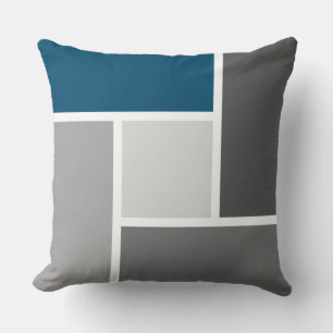 Modern Colour Block Mosaic Ocean Blue Grey White Cushion