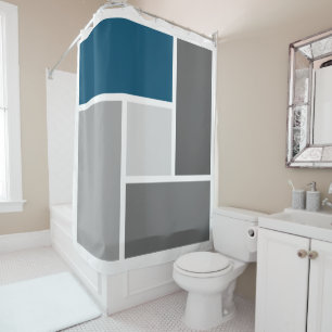 Modern Colour Block Mosaic Ocean Blue Grey White Shower Curtain