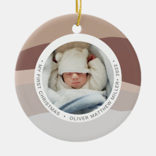 Modern Colour Block My First Christmas Blush Mauve Ceramic Ornament