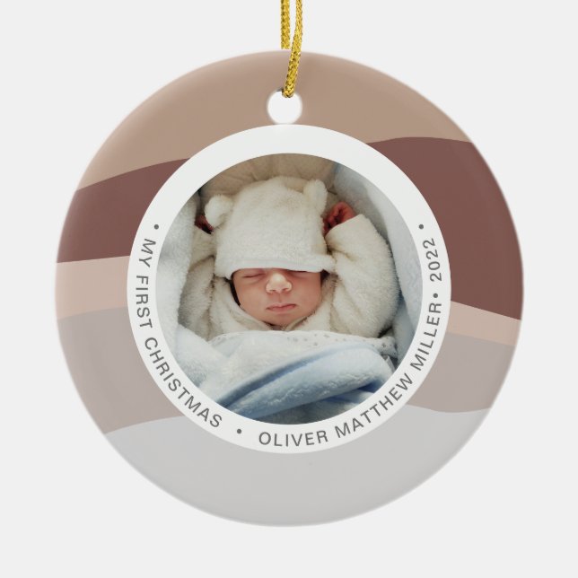 Modern Colour Block My First Christmas Blush Mauve Ceramic Ornament (Front)