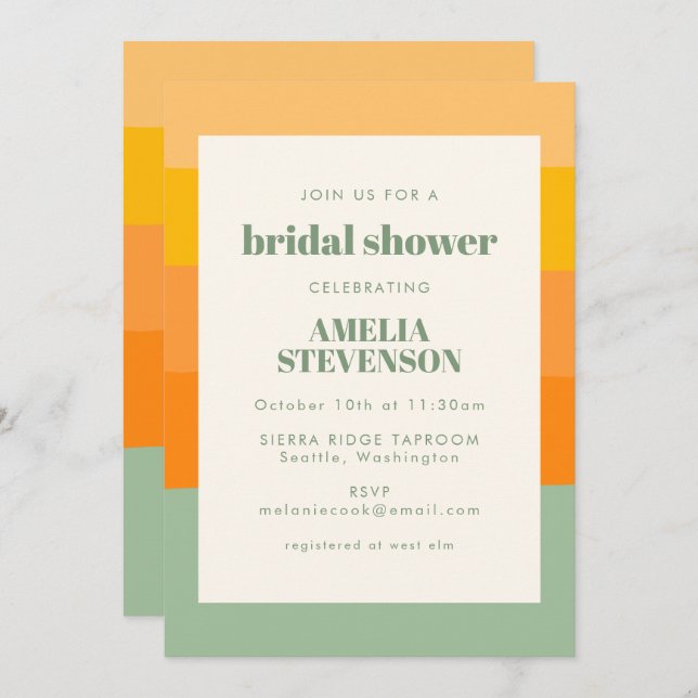 Modern Colour Block Orange Mint Bridal Shower Invitation (Front/Back)
