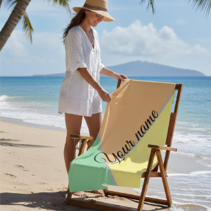 Modern Colour Block Pastel Mint & Peach Custom Nam Beach Towel
