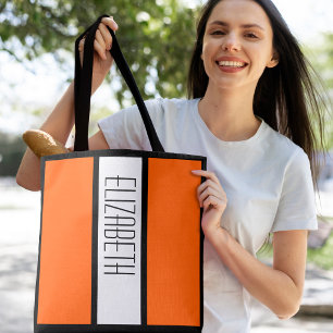 Modern Colour Block Personalised Monogram Orange Tote Bag
