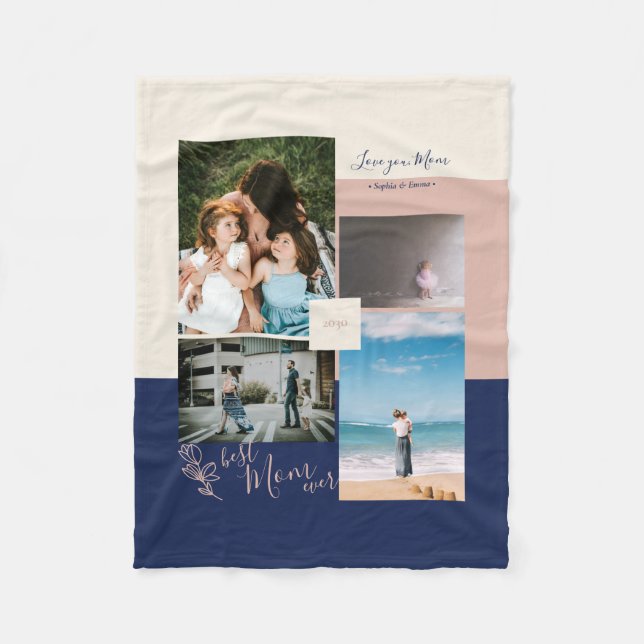 Modern Colour block Photo Collage for Mum Fleece Blanket (Front)