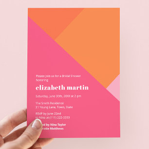 Modern Colour-Block Pink Orange Bridal Shower Part Invitation