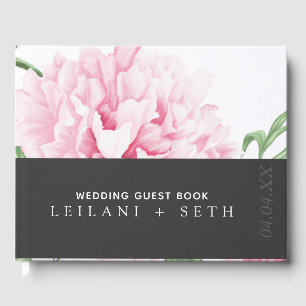 Modern Colour Block Pink Peony Floral Wedding Guest Book