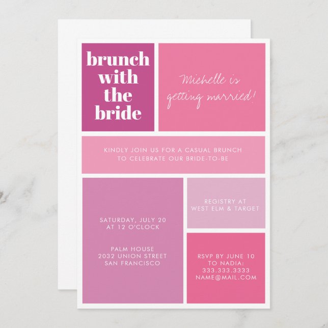 Modern Colour Block Pink Purple Bridal Shower Invitation (Front/Back)