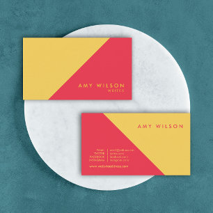 Modern Colour Block Red Yellow Social Media Business Card