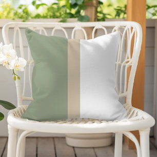 Modern Colour Block Sage Green Beige White Cushion