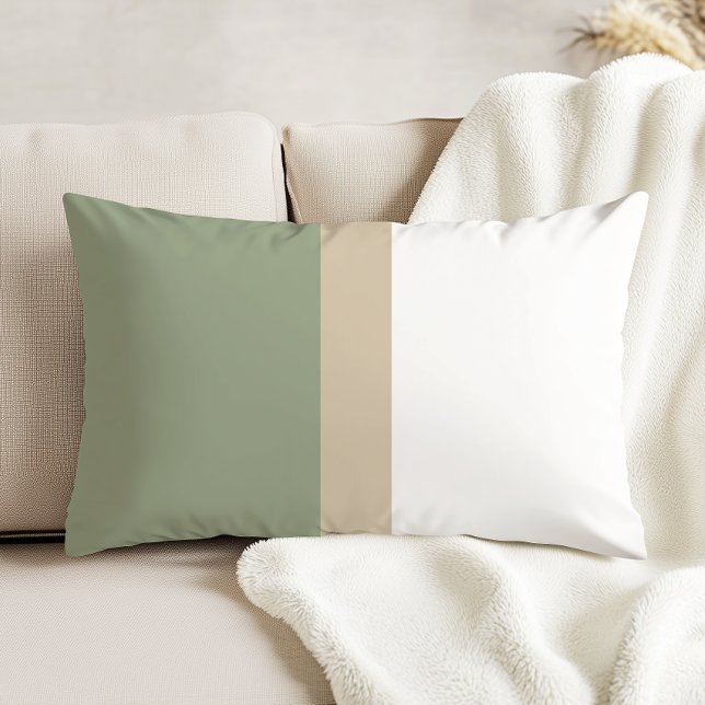 Modern Colour Block Sage Green Beige White Decorative Cushion (Creator Uploaded)