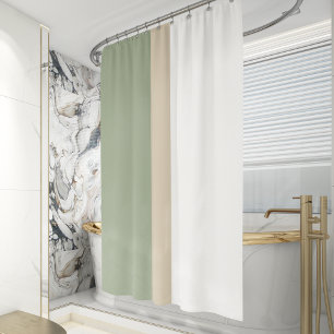 Modern Colour Block Sage Green Beige White Shower Curtain