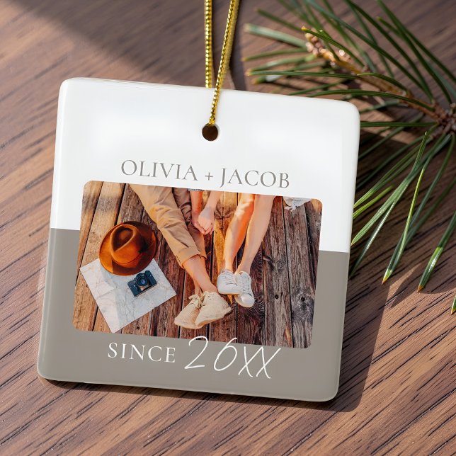Modern Colour Block "Since" Year Couple Keepsake Ceramic Ornament (Creator Uploaded)