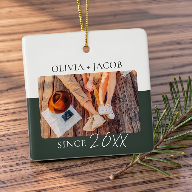 Modern Colour Block "Since" Year Couple Keepsake Ceramic Ornament (Creator Uploaded)
