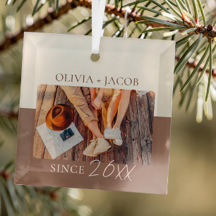 Modern Colour Block "Since" Year Couple Keepsake Glass Tree Decoration