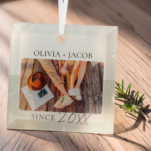 Modern Colour Block "Since" Year Couple Keepsake Glass Tree Decoration