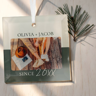 Modern Colour Block "Since" Year Couple Keepsake Glass Tree Decoration
