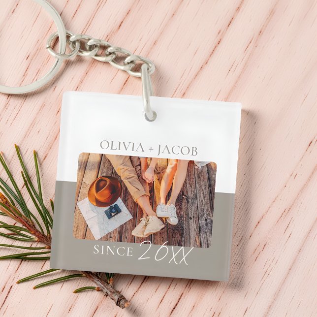 Modern Colour Block "Since" Year Couple Keepsake Key Ring (Creator Uploaded)