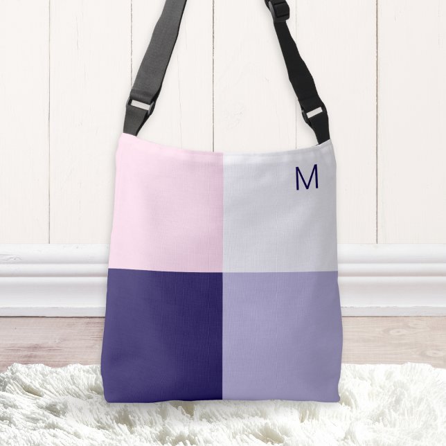 Modern Colour Block Squares Simple Monogrammed Crossbody Bag (A chic bag with modern color block squares design and monogram initial)