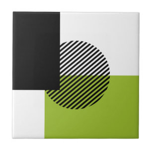 Modern Colour Block Striped Circle Lime Green Blac Ceramic Tile