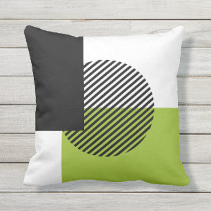 Modern Colour Block Striped Circle Lime Green Blac Cushion
