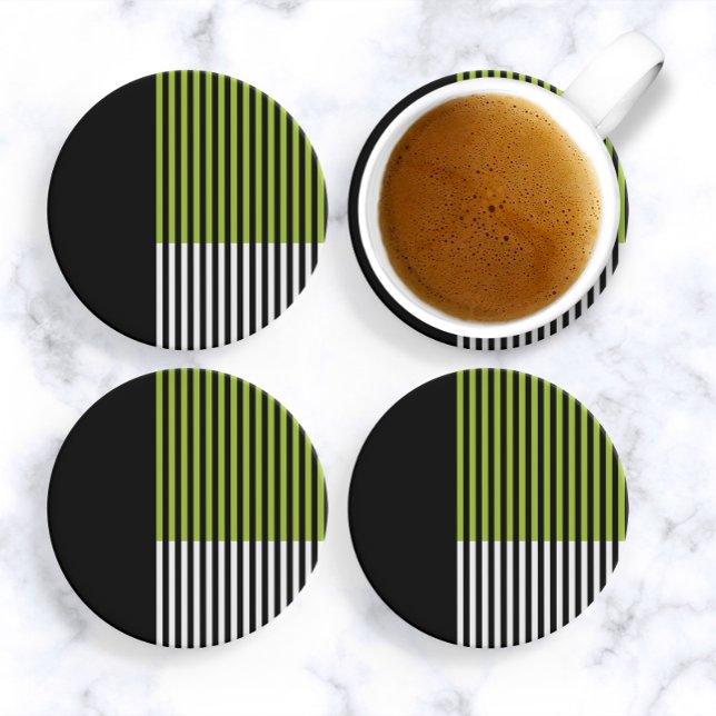 Modern Colour Block Striped Lime Green Black White Coaster (Creator Uploaded)