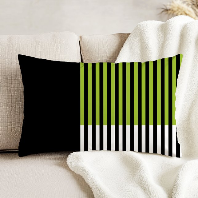 Modern Colour Block Striped Lime Green Black White Decorative Cushion (Creator Uploaded)