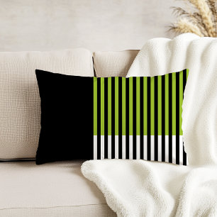 Modern Colour Block Striped Lime Green Black White Decorative Cushion