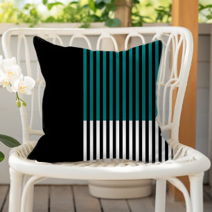 Modern Colour Block Striped Teal Black White Cushion