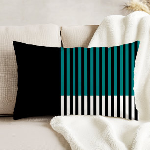 Modern Colour Block Striped Teal Black White Decorative Cushion