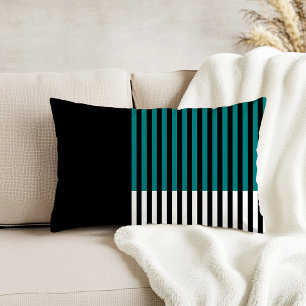 Modern Colour Block Striped Teal Black White Decorative Cushion
