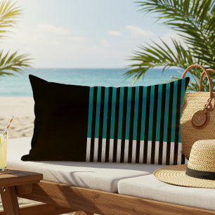 Modern Colour Block Striped Teal Black White Lumbar Cushion