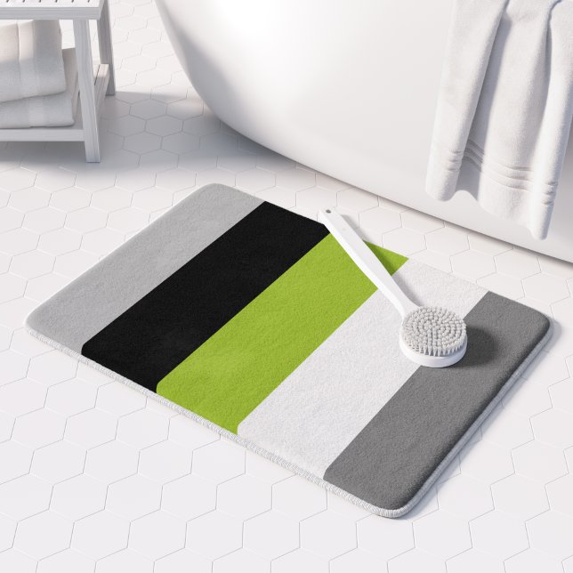 Modern Colour Block Stripes Lime Green Grey Black Bath Mat (Creator Uploaded)