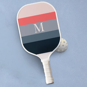 Modern Colour Block Stripes Monogrammed Pickleball Paddle