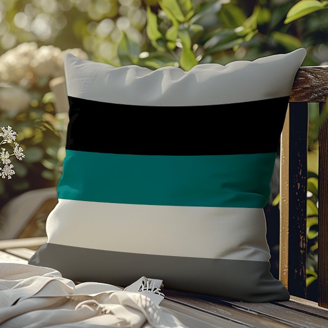 Modern Colour Block Stripes Teal Grey Black White Cushion (Creator Uploaded)