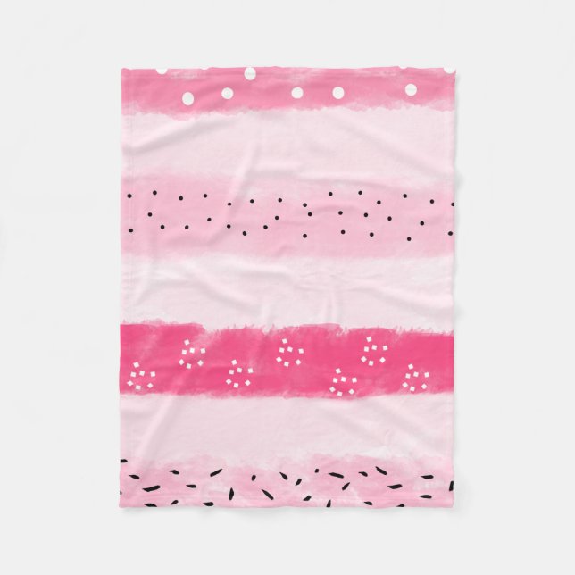 modern colour block stripes white pink brushstroke fleece blanket (Front)