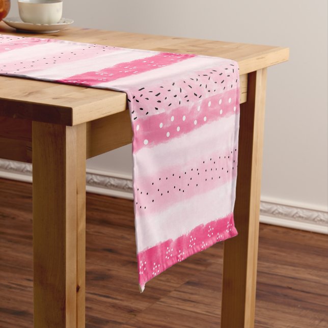 modern colour block stripes white pink short table runner (In Situ)