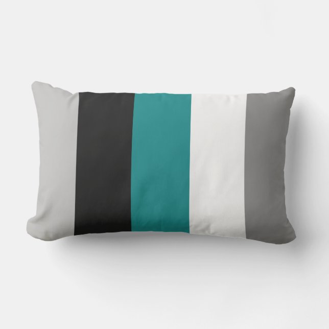 Modern Colour Block Teal Grey Black White Outdoor Lumbar Cushion (Front)