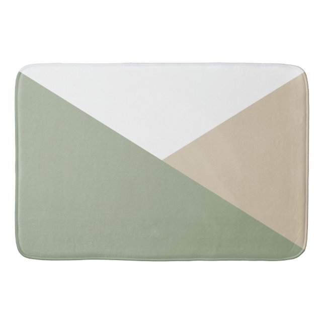 Modern Colour Block Triangles Sage Green Beige Bath Mat (Front)