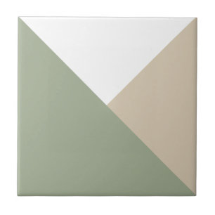 Modern Colour Block Triangles Sage Green Beige Ceramic Tile