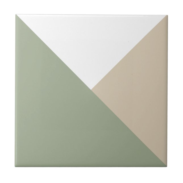 Modern Colour Block Triangles Sage Green Beige Ceramic Tile (Front)